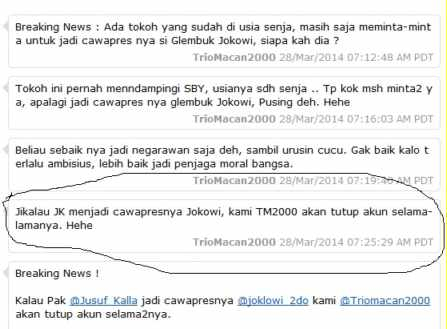 JK Cawapres, TrioMacan2000 Ingkar Janji Tutup Akun