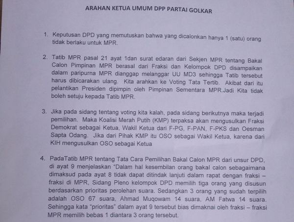 Golkar Bantah Ada Surat Edaran Ical Jegal OSO