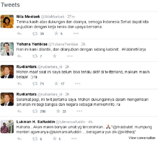 Yuk Pantau Kabinet Kerja Lewat Twitter Menteri