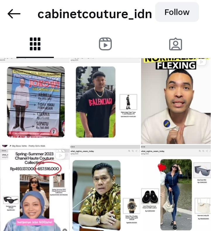 Harga Pakaian Pejabat di @Cabinetcouture_idn, Tak Seimbang dengan Hasil Kerja