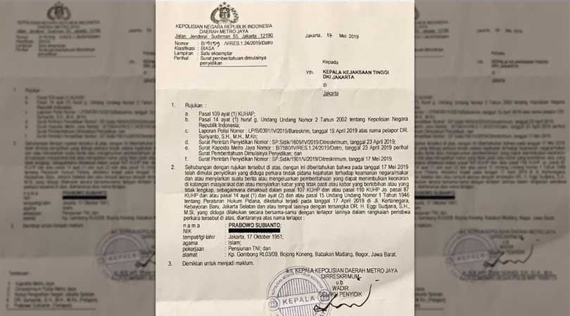 Polda Metro Jaya Tarik Surat Penyelidikan Dugaan Makar Prabowo Subianto