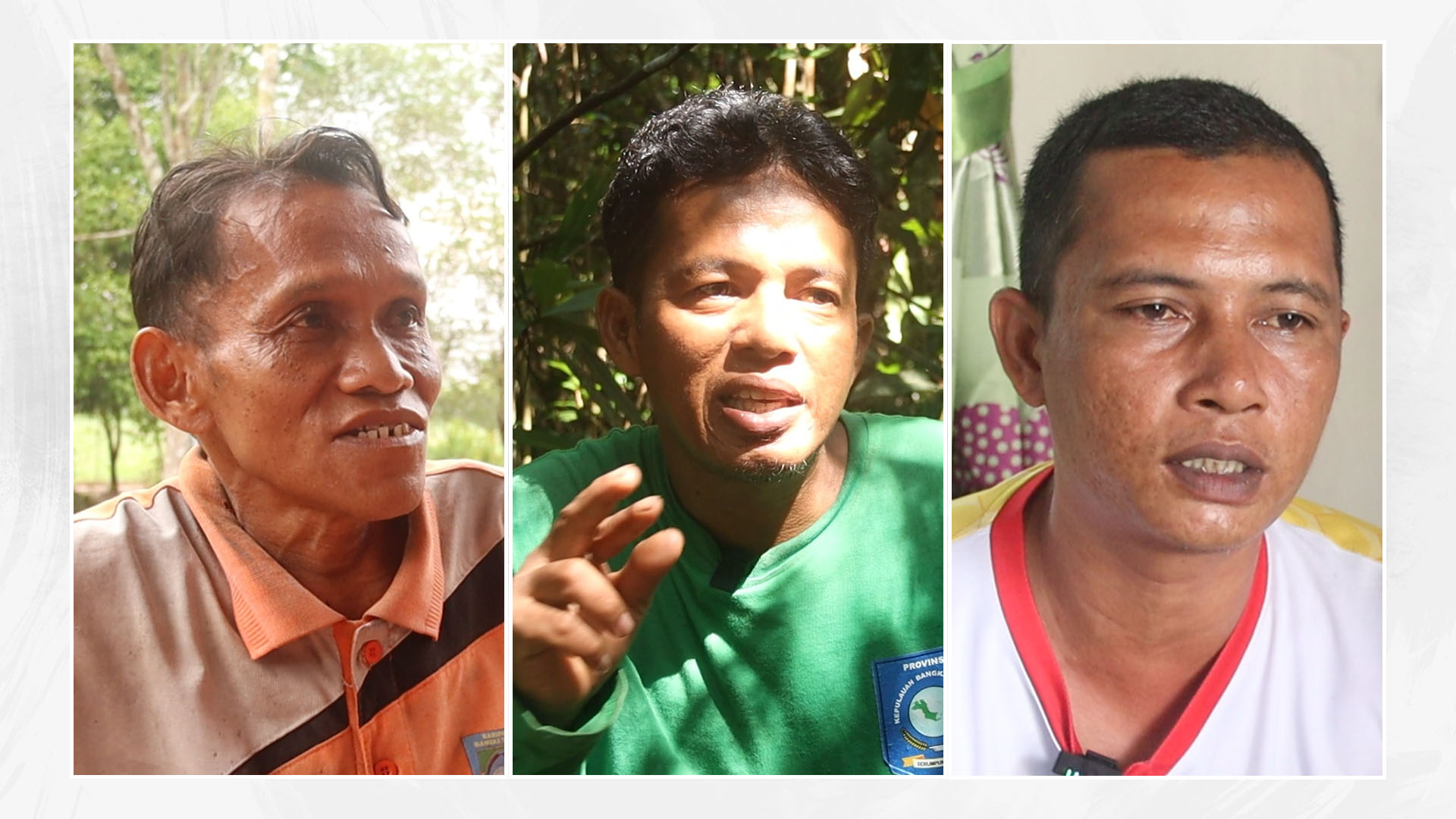 Abdurrahman, Zainuddin, dan Sabta Eka (dari kiri ke kanan), ketiganya warga Desa Namang, Bangka Tengah yang berkomitmen menjaga Hutan Pelawan. (Foto: KBR/Astri)