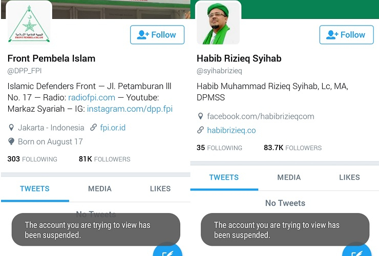 Inikah Rules Twitter yang Dilanggar Akun FPI, Hingga Disuspend?