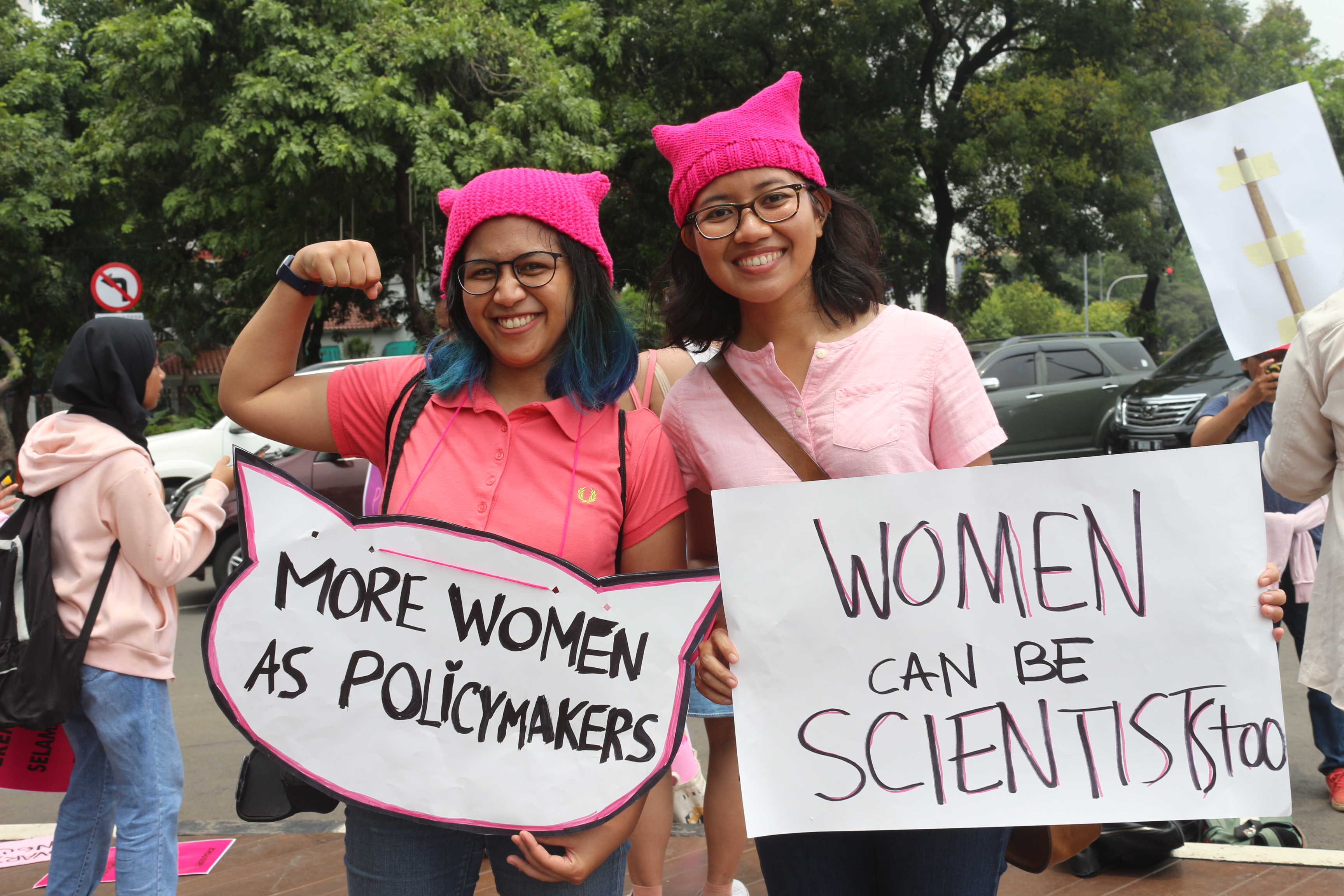 Blood-stained blouses and pussy hats, Jakarta’s Women’s March 