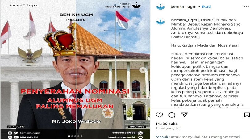 BEM UGM Sebut Alumni Paling Memalukan, Jokowi: Kita ada Etika