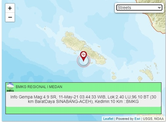 Gempa Bumi 4,9 SR Guncang Sinabang