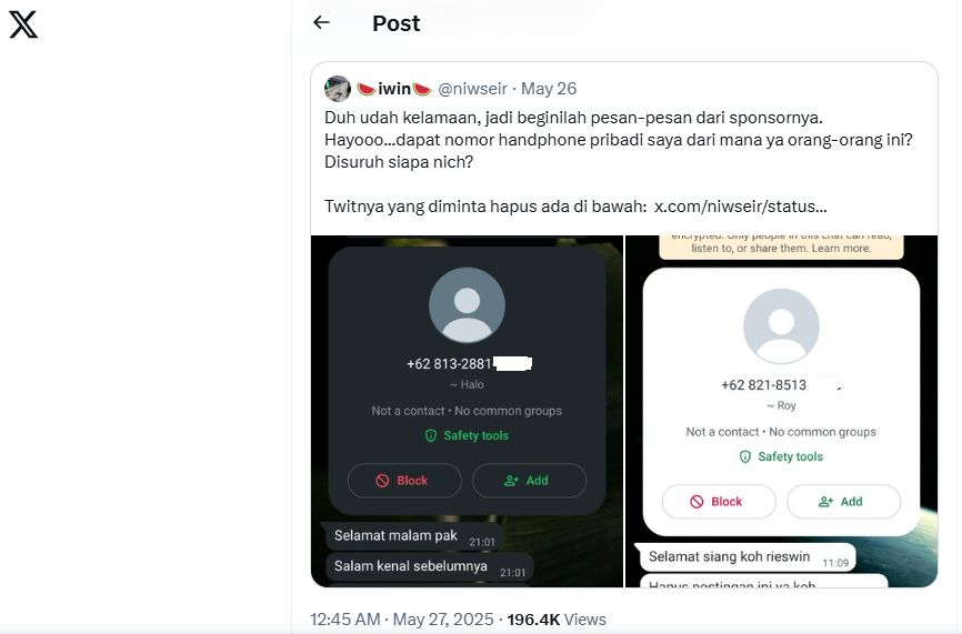 Berkicau soal Istilah Judi Online di X, Warganet Diminta Menghapus Lewat WA