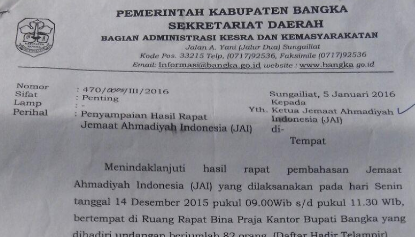 Gubernur Babel Bakal Temui Bupati Bangka Tarmizi Terkait Pengusiran Ahmadiyah