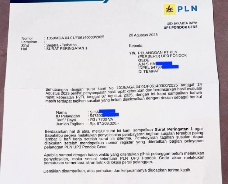 Surat yang diterima Anton untuk tetap membayar denda Rp87 juta. (Foto: Dok pribadi)