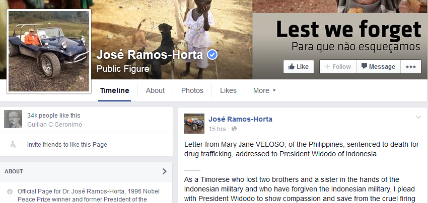 José Ramos-Horta Mintakan Ampun buat Mary Jane