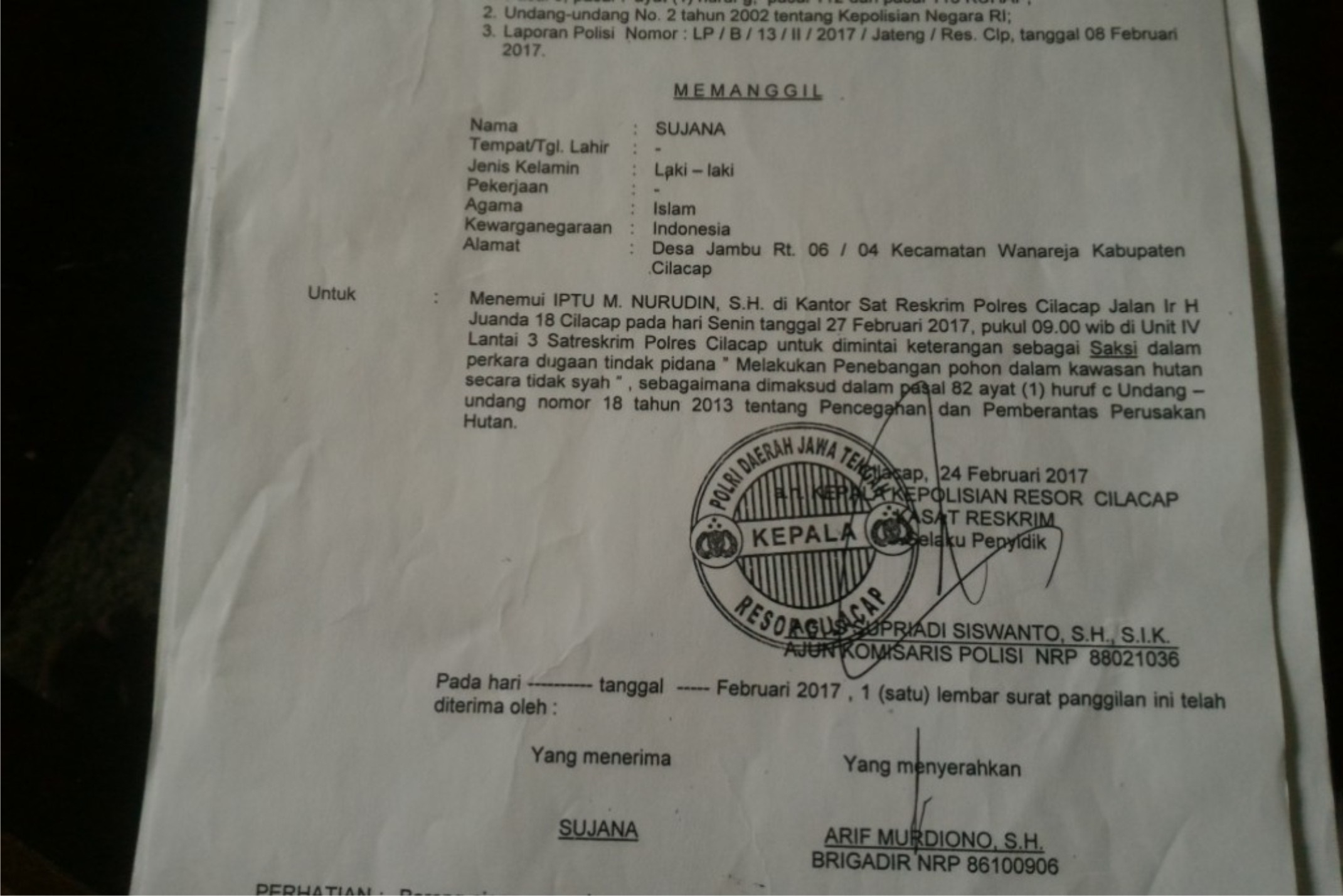 Tebang Pohon di Tanah Sendiri, 5 Petani Cilacap Dipanggil Polisi