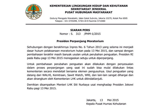 Moratorium Hutan Diperpanjang 