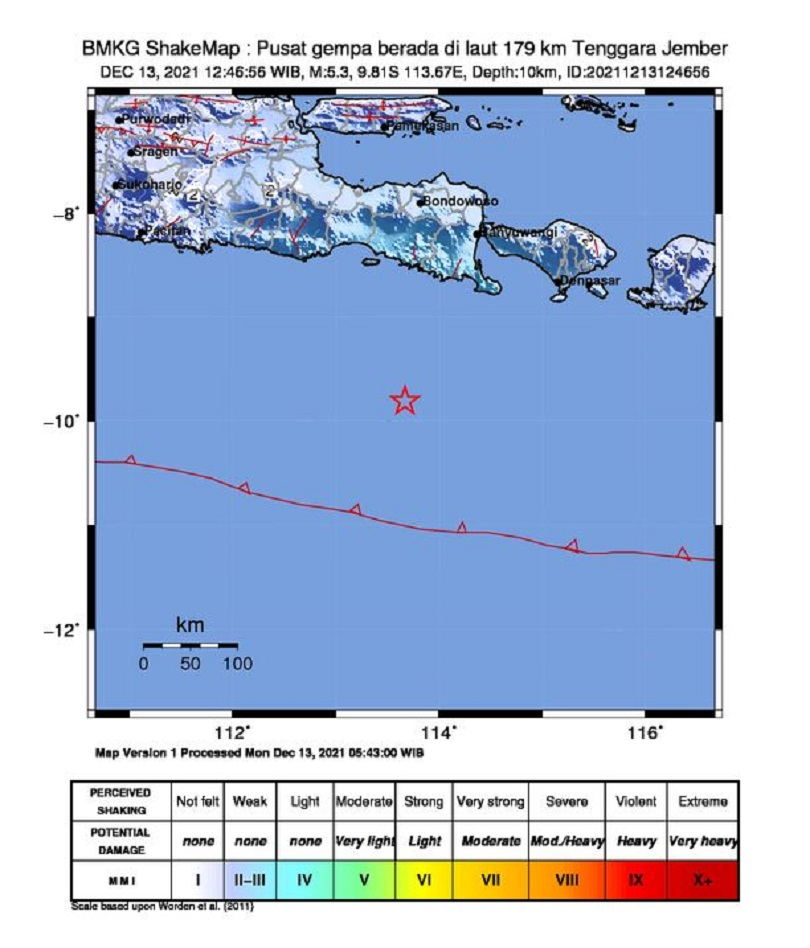 Gempa Bermagnitudo 5,3 Guncang Jember