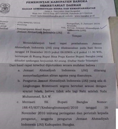 Warga Ahmadiyah Khawatir Diusir dari Bangka