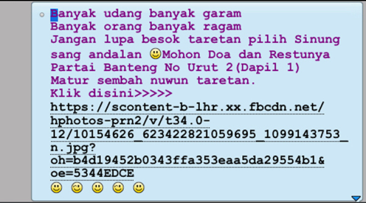 H-1 Pemilu, Beredar Broadcast Message Dukung Caleg H-1 Pemilu, Beredar Broadcast Message Dukung Caleg